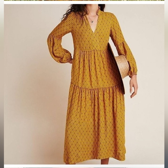 Anthropologie Maeve Tamarind yellow print maxi dress - Picture 3 of 7